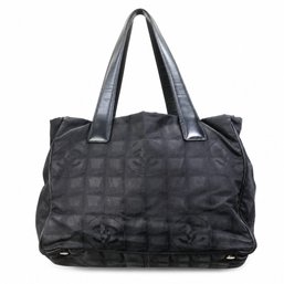 Chanel Travel Line Black Nylon Jacquard Tote Handbag Purse Bag Shoulder Bag