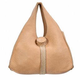 Fendi Tan Leather Hobo Shoulder Bag Purse Whipstitch Raw Edge Gold Hardware