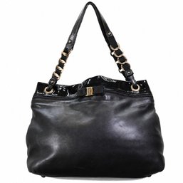 Salvatore Ferragamo Black Leather Shoulder Bag Handbag Purse Chain Strap