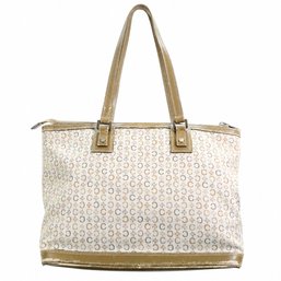 Céline Macadam Monogram Canvas Tote Shoulder Bag Handbag Purse Beige Green Trim
