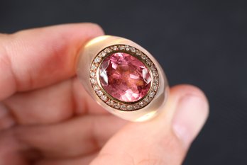 18k Yellow Gold, Copper Bearing Pink Tourmaline & Diamond Ring 4.91ctw, 24.7 Grams Jewelry Gemstone