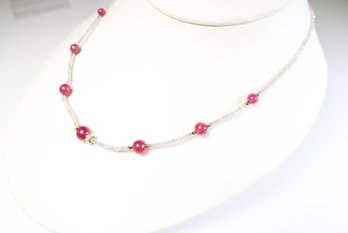 18k White & Yellow Gold, Natural Ruby & Diamond Necklace 7.36 Grams Gemstone Jewelry Diamonds