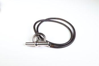 Hermes Grenan Bracelet Dark Black Leather Palladium Plated Hardware
