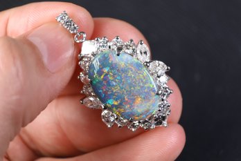 Platinum, Australian Black Opal & Diamond Pendant 3.04ctw, 5.6 Grams Gemstone Jewelry Diamonds
