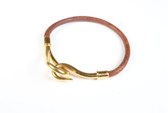 HERMES Jumbo Hook  Tour Bracelet Gold Hardware & Brown Leather Authentic