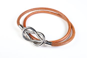 Hermes Ataume Choker Bracelet Brown & Silver Leather