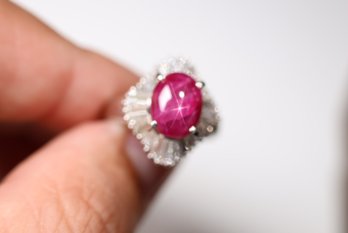 Platinum, No Heat Star Ruby& Diamond Ring 4.8ctw, 7.6 Grams Gemstone Jewelry Diamonds