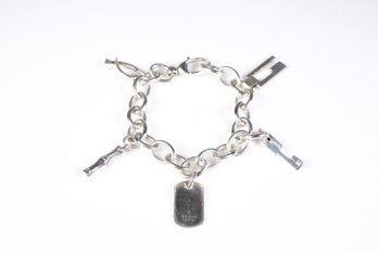 Gucci 5 Charm Bamboo G Logo Dog Tag Icon Charm Bracelet Silver 925