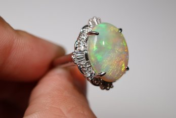 Platinum, Australian Opal And Diamond Ring, 6.33ctw, 10.29 Grams Jewelry Diamonds Gemstone