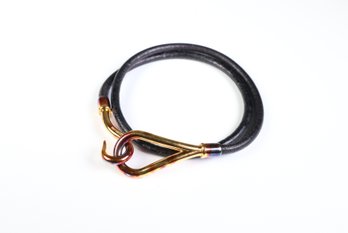 HERMES Jumbo Hook Double Tour Bracelet Gold Hardware & BlackLeather Authentic