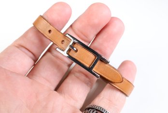 Hermes Api Choker Bracelet Leather Brown Unisex Silver Hardware