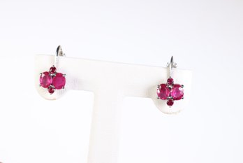 14k White Gold, Natural Ruby Earrings 2.00ctw, 2.6 Grams Gemstone Jewelry