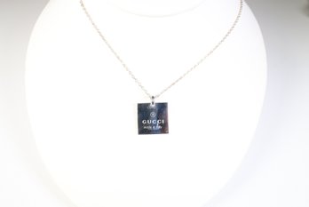 GUCCI Necklace Square Plate Silver 925 Unisex Accessory Jewelry