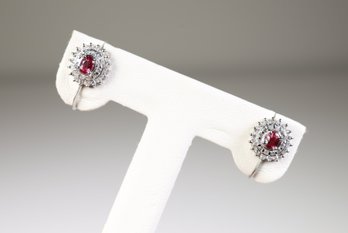 Platinum, Natural Ruby & Diamond Earrings 0.60ctw 0.32ctw