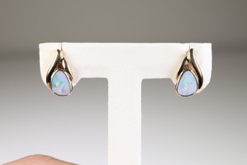 14k Yellow Gold Opal Doublet Earrings 2.03 Grams Gemstone Jewelry