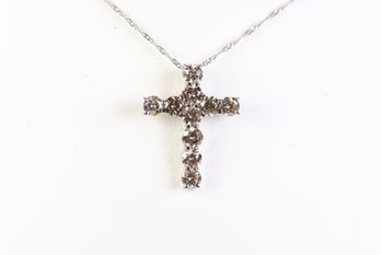 Platinum, Natural Diamond Cross Pendant Necklace 1.00ctw, 2.06 Grams Jewelry Gemstone Diamonds
