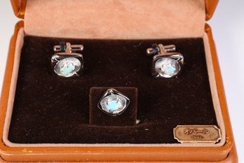 Sterling Silver 925 Australian Opal Tie Tack And Cufflinks