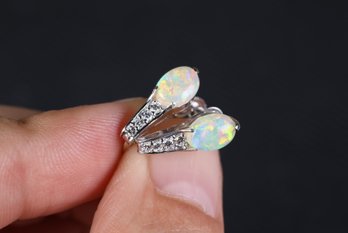 14k Gold & Platinum, Australian Opal & Diamond Earrings 2.70ctw, 3.74 Grams Jewelry Gemstone Diamonds