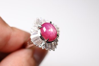 Platinum Unheated Star Ruby And Diamond Ring, 5.8ctw, 10.2 Grams, Jewelry Diamonds Gemstones