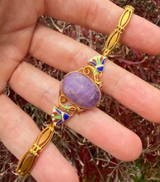 Amethyst Carved Beetle Bracelet, 14k Yellow Gold 16 Grams Egyptian Revival Art Deco