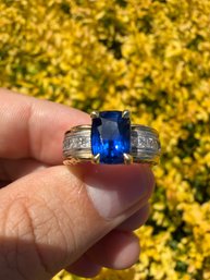 Sapphire & Diamond Ring 3.00ctw, 14 Grams Platinum & 18k Yellow Gold Jewelry Gemstone Diamonds