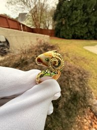 18k Yellow Gold, Rams Head Enamel Ring, 17.3 Grams Gemstone Jewelry