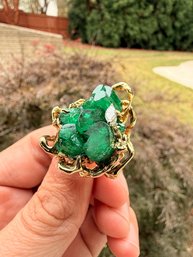18k Yellow Gold,  Chatham Emerald & Diamond Ring, 26.3 Grams Jewelry Gemstone Diamonda
