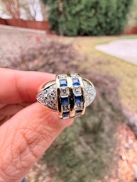 18k Yellow Gold, Natural Sapphire & Diamond Ring 1.75ctw, 11.1 Grams Gemstone Jewelry Diamonds