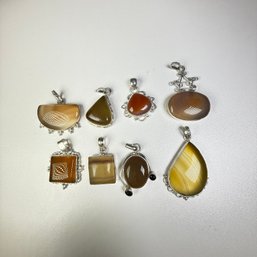 (8) Sterling Silver Pendants Quartz Agate