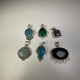 (6) Sterling Silver 925 Pendants Agate Quartz