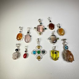 Sterling Silver 925 Pendants Sea Shell Topaz Quartz Agate Amber