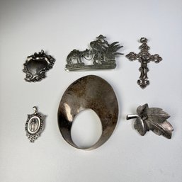 (6) Sterling Silver 925 Pendants Pins Brooches  Cross Mexico