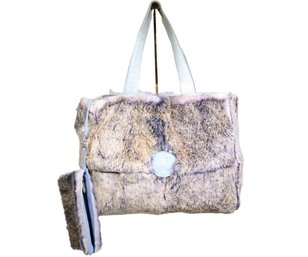 Chanel  Rabbit Fur Tote Purse With Interior Zip Pouch