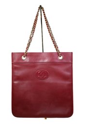 Chanel  Vintage Flat CC Bag Top Handle Bag Burgundy Purse Gold-Tone Hardware