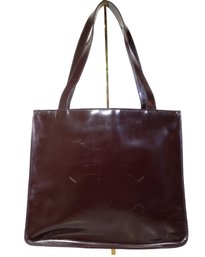 Chanel Bordeaux Patent Leather Tote Bag Handbag Purse