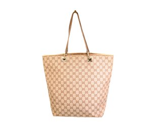 Gucci GG Monogram Large Bucket Tote Dark Brown Purse Gold-Tone Hardware
