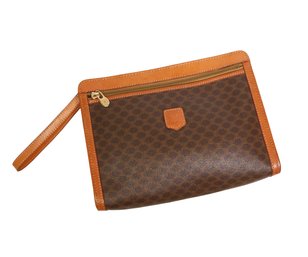 Celine Macadam Triomphe Portfolio Clutch Brown Gold-Tone Hardware Purse