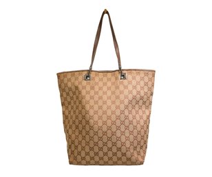 Gucci GG Monogram Large Bucket Tote Dark Brown Purse Gold-Tone Hardware