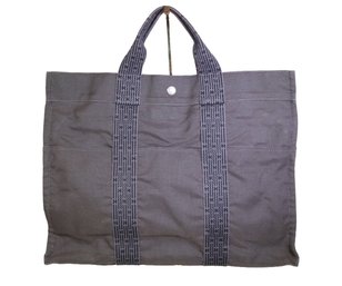 Herms Toile Herline MM Grey Handle Bag Handbag Purse