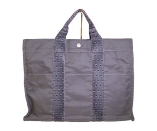 Herms Toile Herline MM Grey Handle Bag Handbag Purse