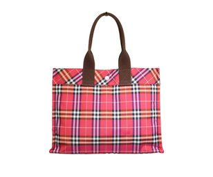 Burberry Blue Label Pink Red Check Tote Bag Classic Nova Canvas Cloth Waterproof Handbag Purse
