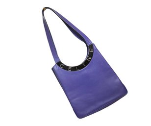 Celine Vintage Shoulder Bag Purple Leather Logo Plate Purse