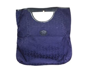 Celine Jacquard Tote Large Vintage Blue Cloth Handbag