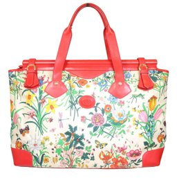 Gucci Boston Canvas Floral Print Leather Trim Handbag Vintage Shoulder Bag Purse