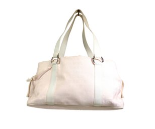 BVLGARI Cream Canvas Leather Monogram Handbag Purse Shoulder Bag