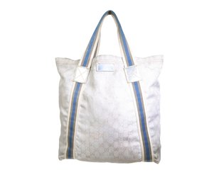 Gucci GG Canvas Web Tote Monogram Purse Blue