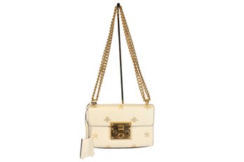 Gucci White Leather Star/Bee Small Padlock Crossbody Bag
