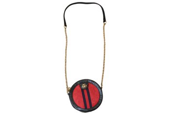 Gucci Black/Red Leather And Suede Mini Ophidia Round Shoulder Bag
