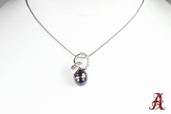 18k White Gold Pearl & Diamond Pendant Necklace 0.20ctw, 9 Grams Gemstone Jewelry Diamonds