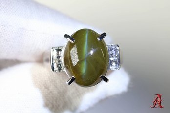 Platinum, Cat's Eye Chrysoberyl & Diamond Ring 12.79ctw, 12.1 Grams Gemstone Diamonds Jewelry